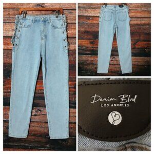 Denim Blvd Jeans 9 High Rise Boyfriend Open Hip Adjustable Hip Chain